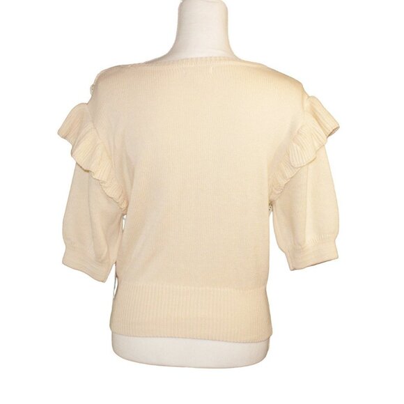 NWT LC Lauren Conrad Cream Women's M Crotchet Knit 3/4 Sleeve Top with Ruffles - Picture 3 of 8